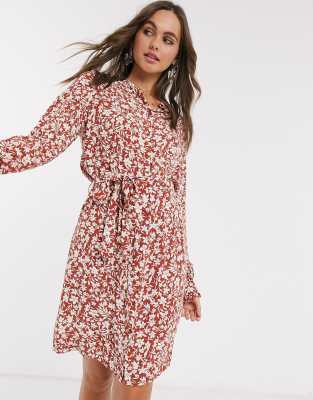 lipsy floral tie waist shirt dress