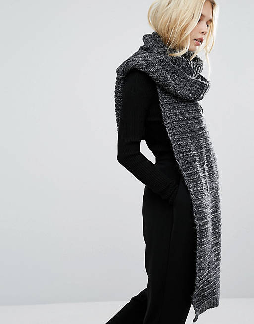 Pieces Long Knitted Scarf in Charcoal