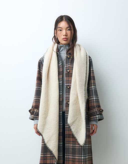 Pieces long knitted scarf with blanket stitch trim in cream, 2 of 5