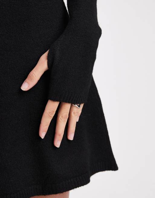 Pieces long sleeve knitted mini dress in black, 4 of 4