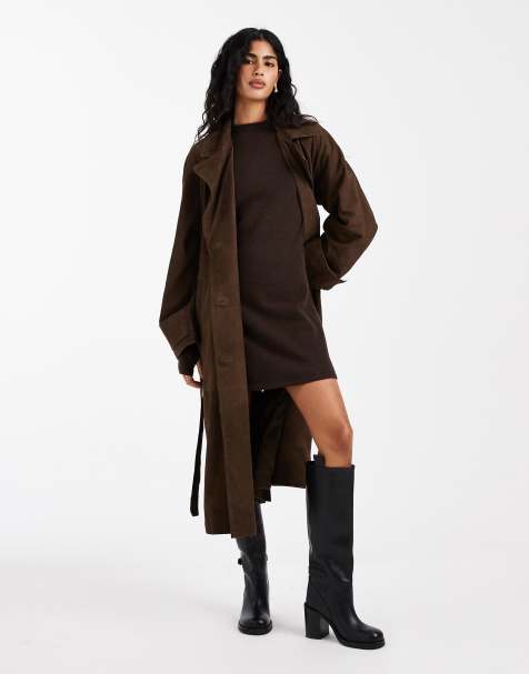 Pieces long sleeve knitted mini dress in chocolate brown - view 1