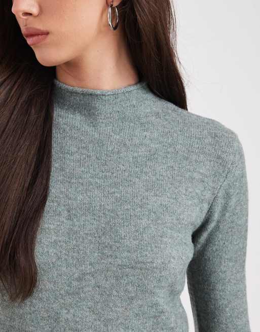 Pieces long sleeve knitted mini dress in grey melange, 3 of 4