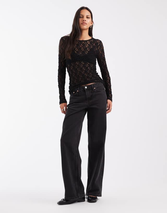 Pieces long sleeve lace top in black | ASOS