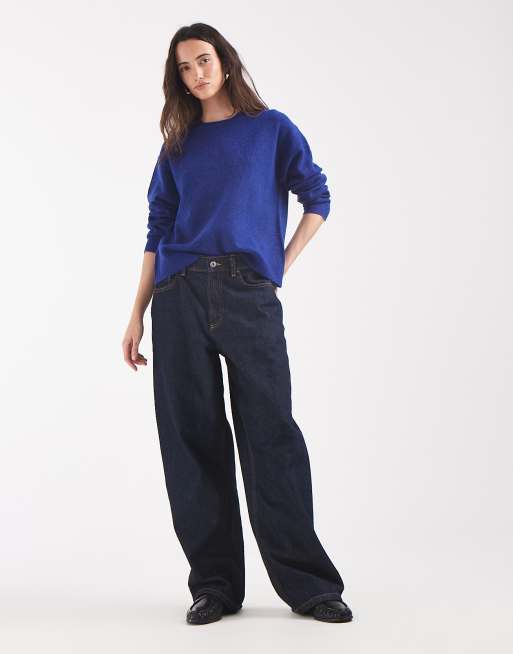 Pieces long sleeve oversized knitted jumper in dark blue, 2 of 4