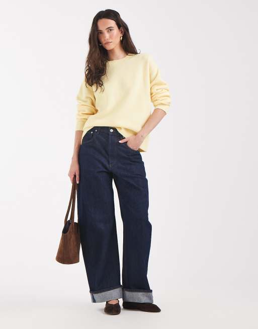 Pieces long sleeve oversized knitted jumper in pastel yellow  , 2 of 4