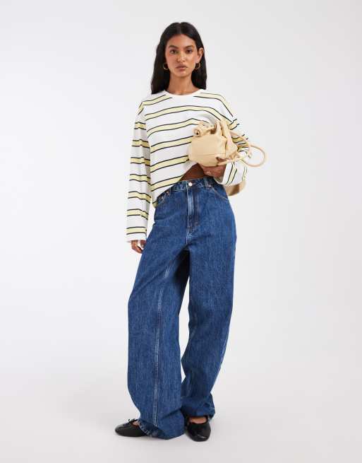 Pieces long sleeve rubgy stripe t-shirt in yellow and blue stripe, 3 of 4