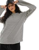 Lioness Bloom long sleeve crew neck boxy T-shirt in beige & navy stripe