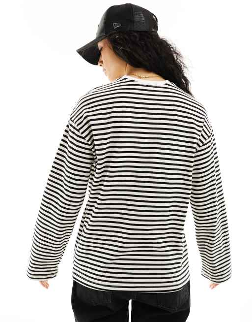 Pieces long sleeve super soft t-shirt in black stripe, 3 of 4