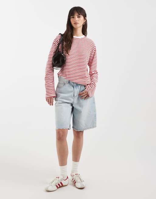 Pieces long sleeve super soft t-shirt in red and white stripe , 3 of 4