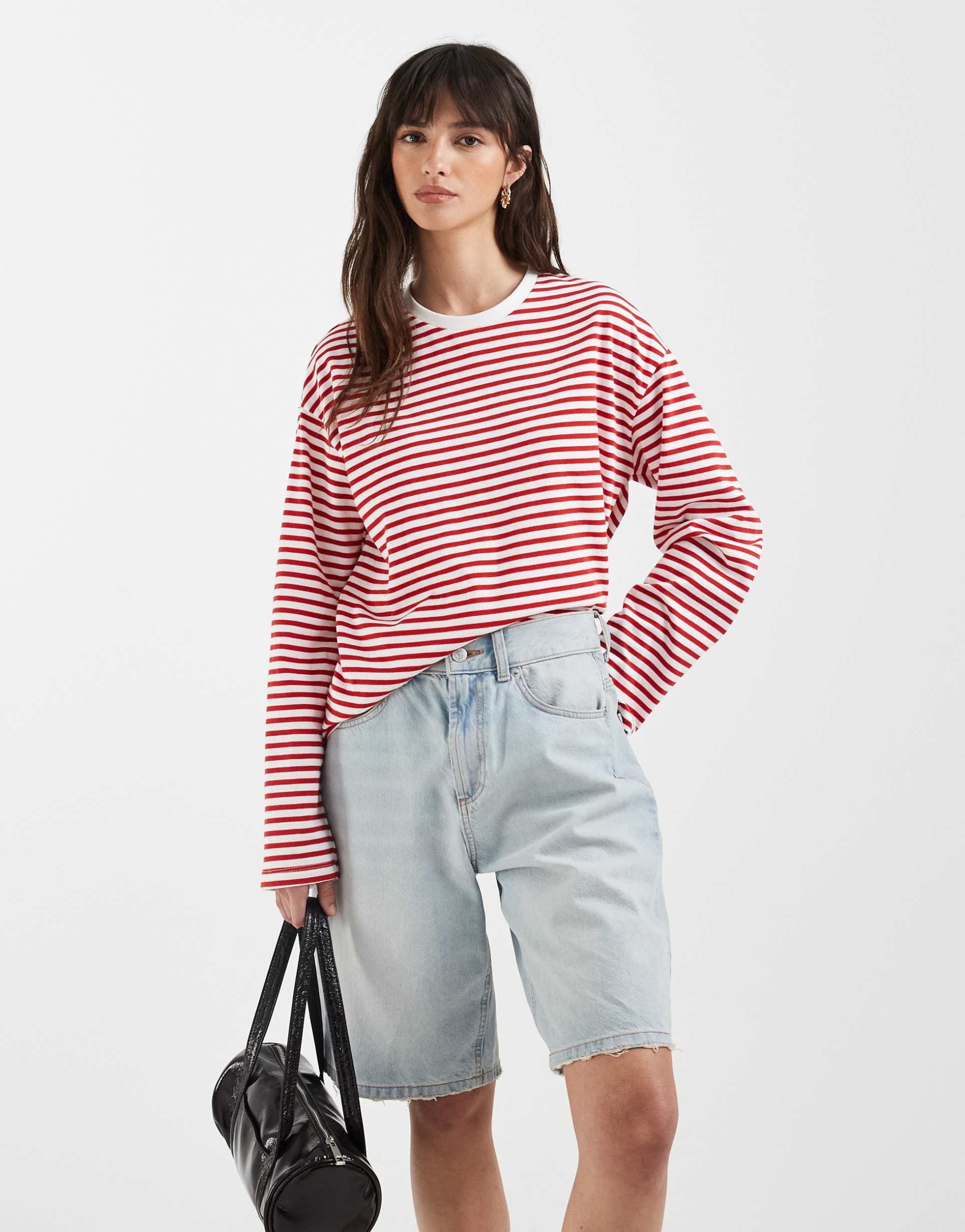 pieces long sleeve super soft t-shirt in red and white stripes