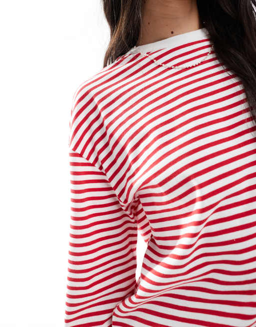 Pieces long sleeve super soft t-shirt in red stripe