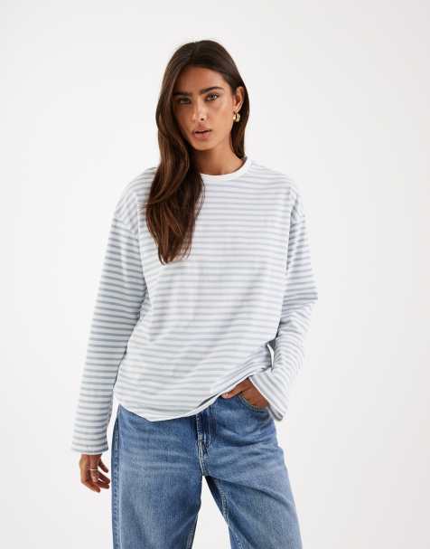 Pieces long sleeve super soft t-shirt white stripe