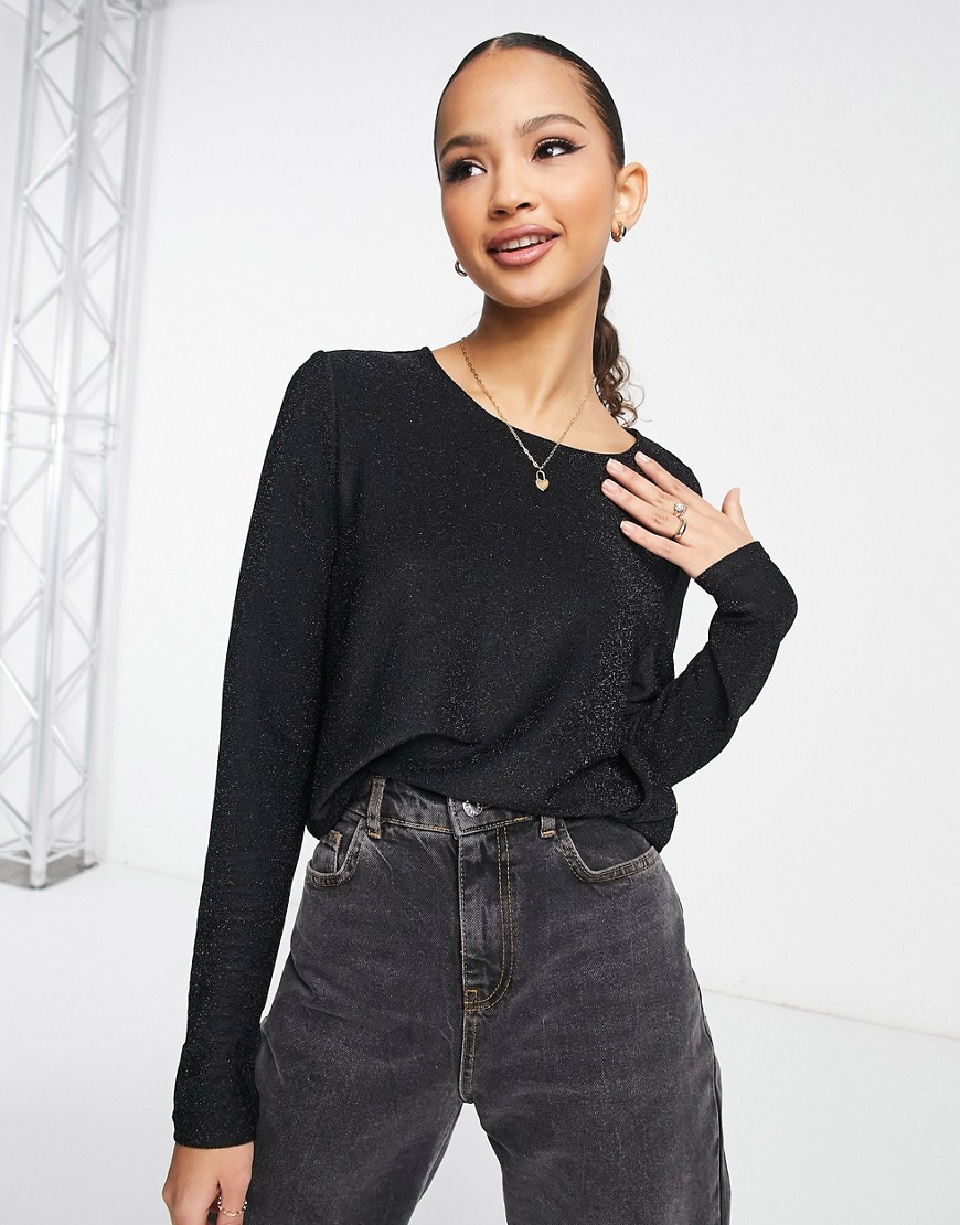 Pieces long sleeve top in black