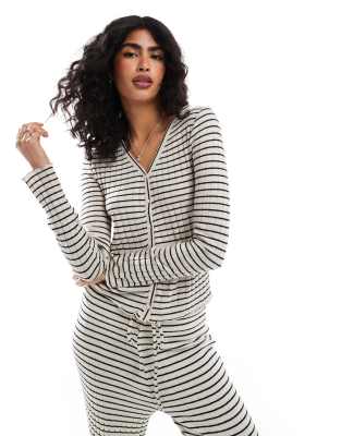 Pieces Pieces long sleeved jersey cardigan co-ord in mono stripe-Neutral