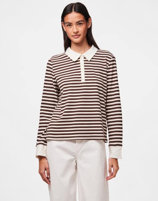 Pieces Long-sleeved polo in chicory coffee