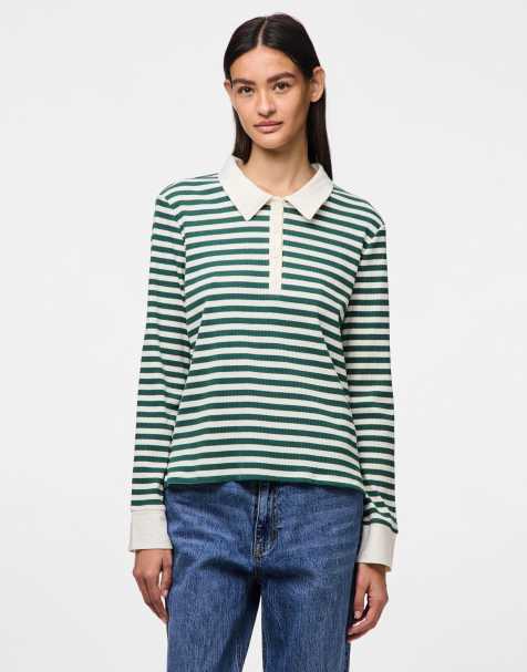 Pieces Long-sleeved polo in hunter green - view 1
