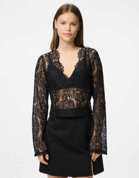 Pieces Long sleeved top in black - view 1