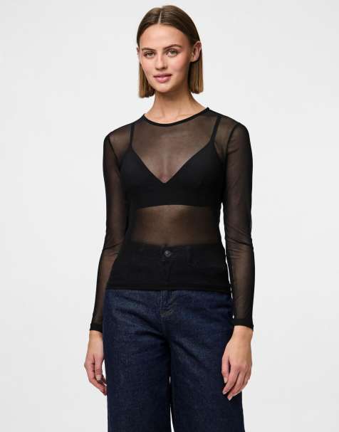 Pieces Long sleeved top in black - view 1