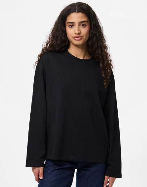 Pieces Long sleeved top in black - view 1