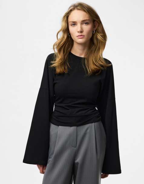 Pieces Long sleeved top in black - view 1