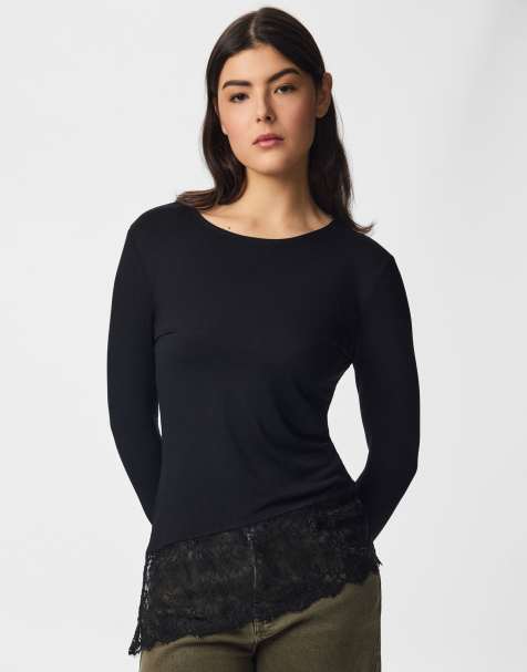 Pieces Long sleeved top in black1 - view 1