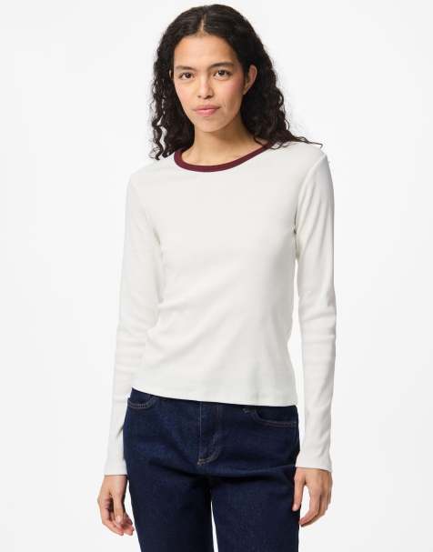 Pieces Long sleeved top in bright white 1 - view 1