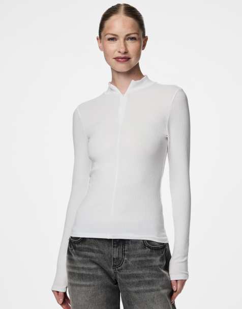 Pieces Long sleeved top in bright white - view 1