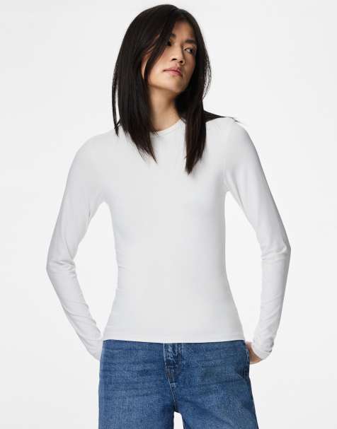 Pieces Long sleeved top in bright white - view 1