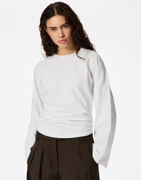 Pieces Long sleeved top in bright white - view 1