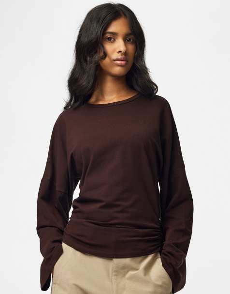 Pieces Long sleeved top in chocolate plum - view 1