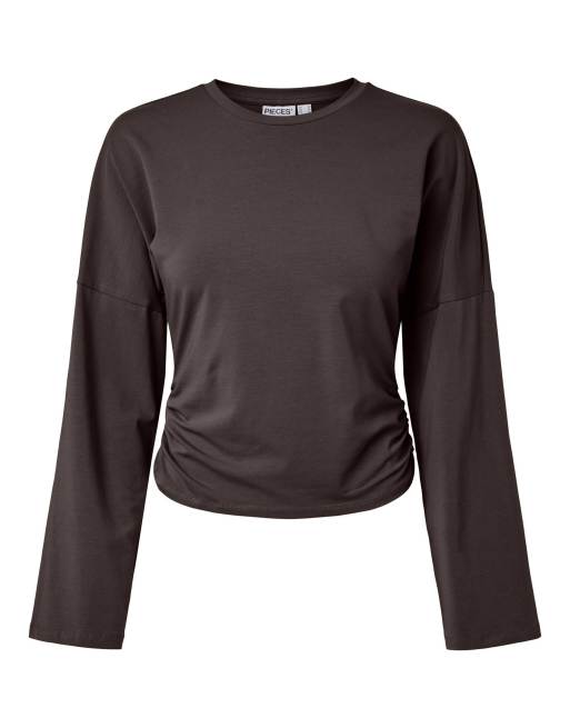 Pieces Long sleeved top in chocolate plum, 6 of 7