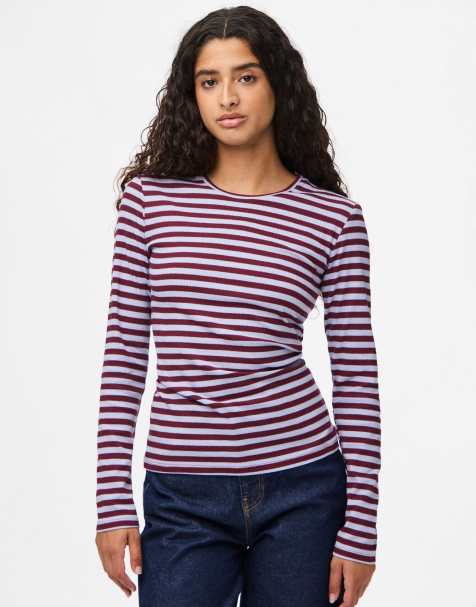 Pieces Long sleeved top in tawny port - view 1