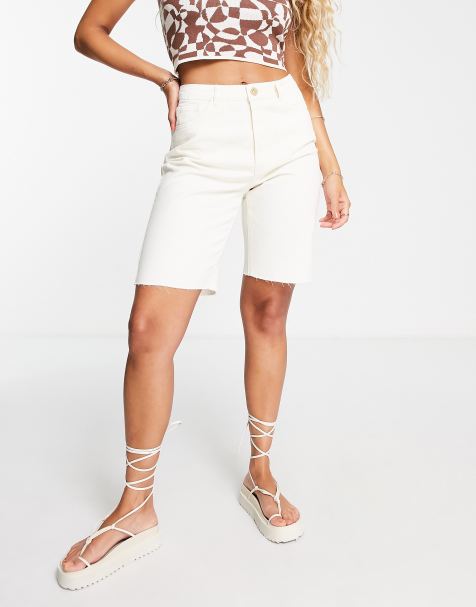 Pieces longline denim shorts in ecru - view 1