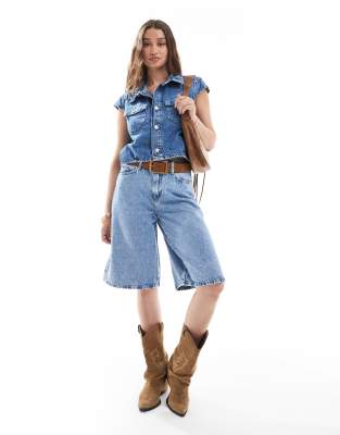 Pieces Longline Denim Shorts
