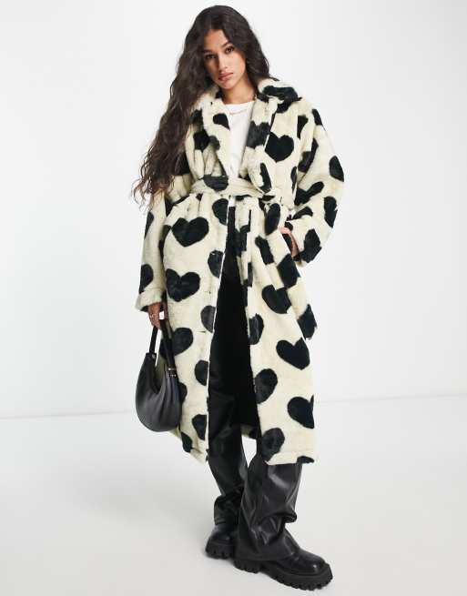 Faux fur 2025 coat with hearts