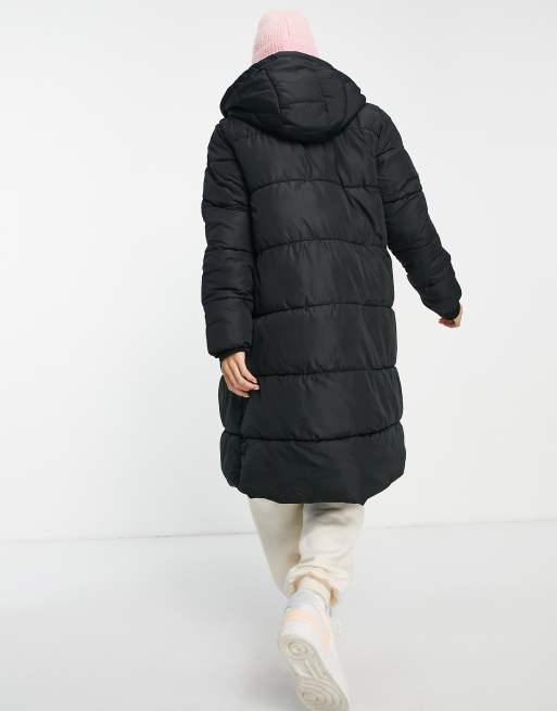 Pieces longline padded coat in black