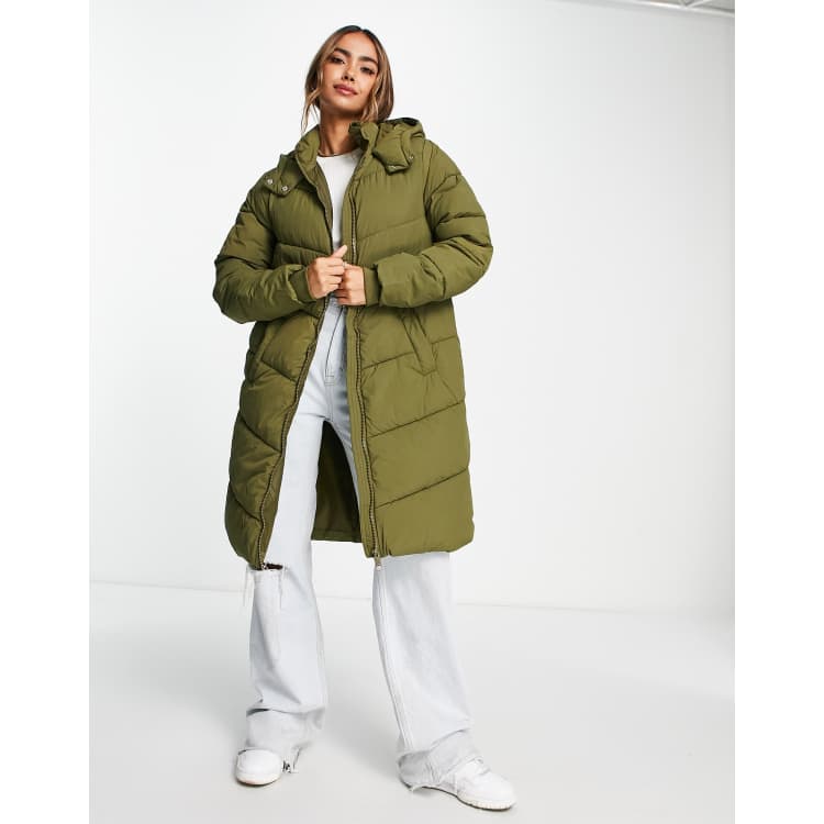 Green padded cheap long coat