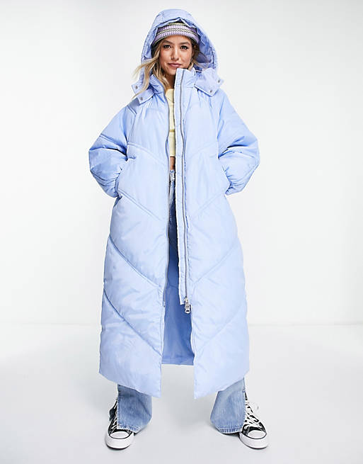 Coats & Jackets Pieces longline puffer coat in blue 