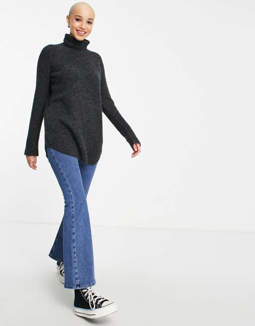 Longline Roll Neck Jumper, Charcoal