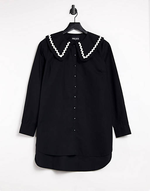 Tops Shirts & Blouses/Pieces longline shirt with exaggerated collar in black 