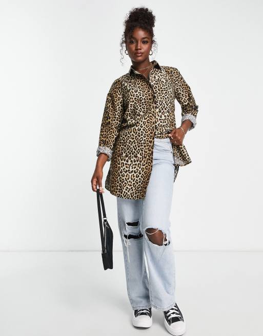 PIECES - Longline-skjorte med leopardprint, 4 af 4
