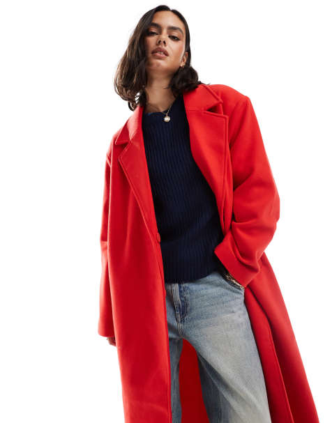 Pieces longline tailored dad coat in red - view 1