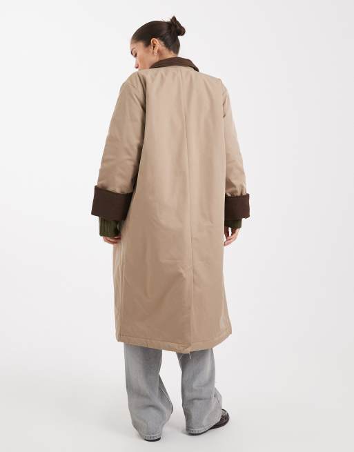 Pieces longline trench coat with collar detail in beige, 2 of 4