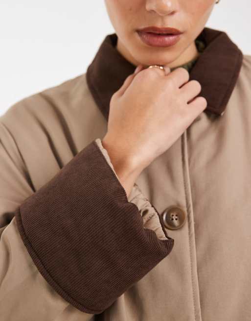 Pieces longline trench coat with collar detail in beige, 3 of 4