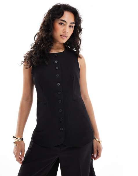 Pieces longline waistcoat in black - view 1