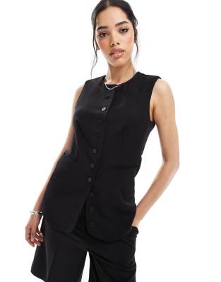 Pieces - Longline-Weste in Schwarz