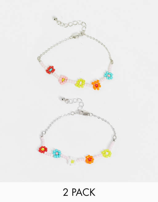 Pieces - Lot de 2 bracelets de perles à fleurs