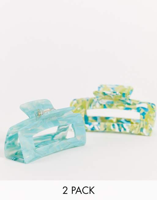 Pieces - Lot de 2 pinces à cheveux motif requins effet marbré - Bleu