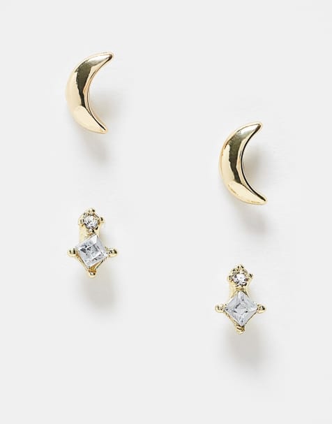 Pieces - Lot de 2 paires de boucles d'oreilles avec pierre et demi-lune - Doré - view 1