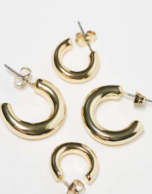 Pieces - Lot de 2 paires de créoles basiques en plaqué or 18 carats - Doré, 4 de 4